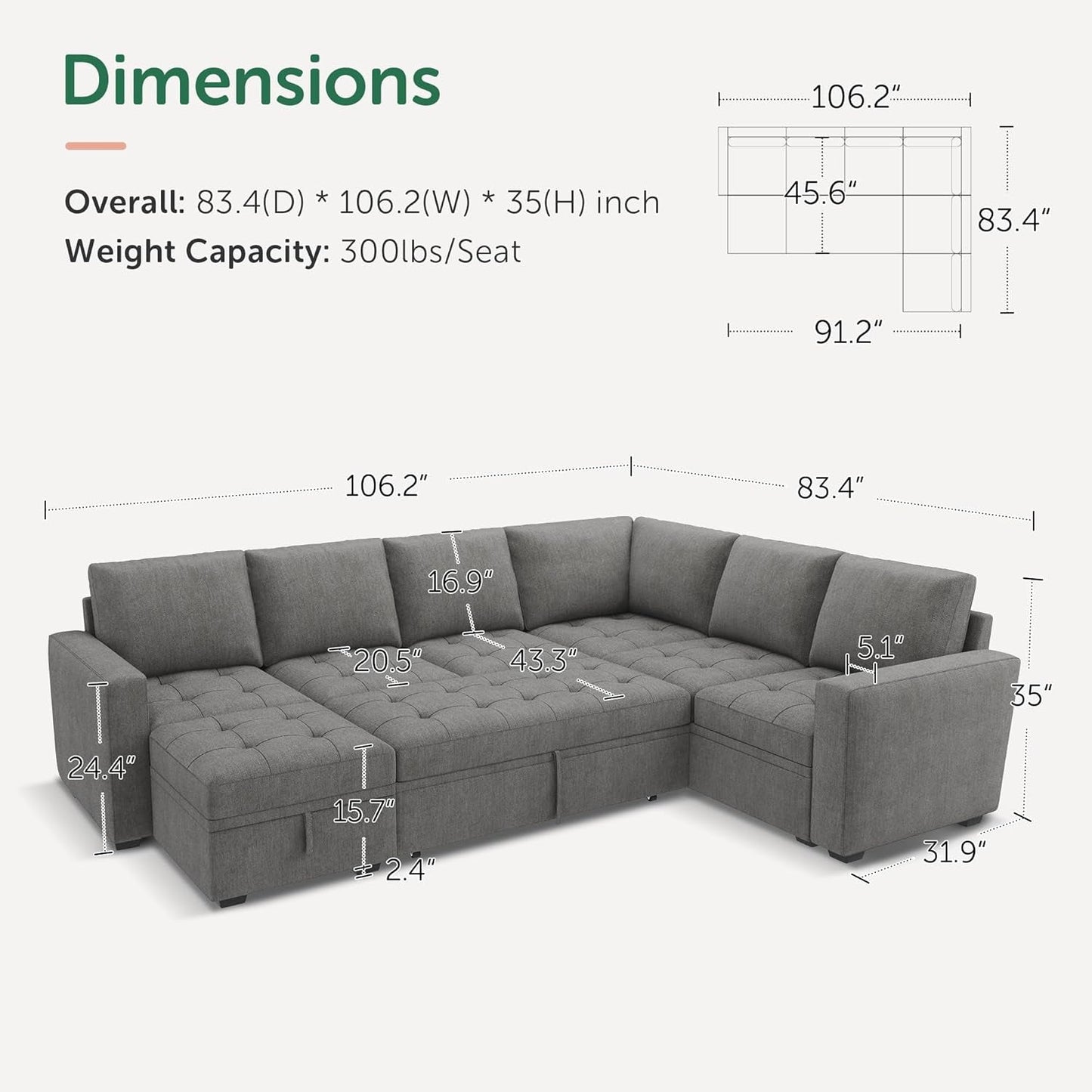 Modular Sectional Sofa Bed With Generous Understorage ShipItFurniture