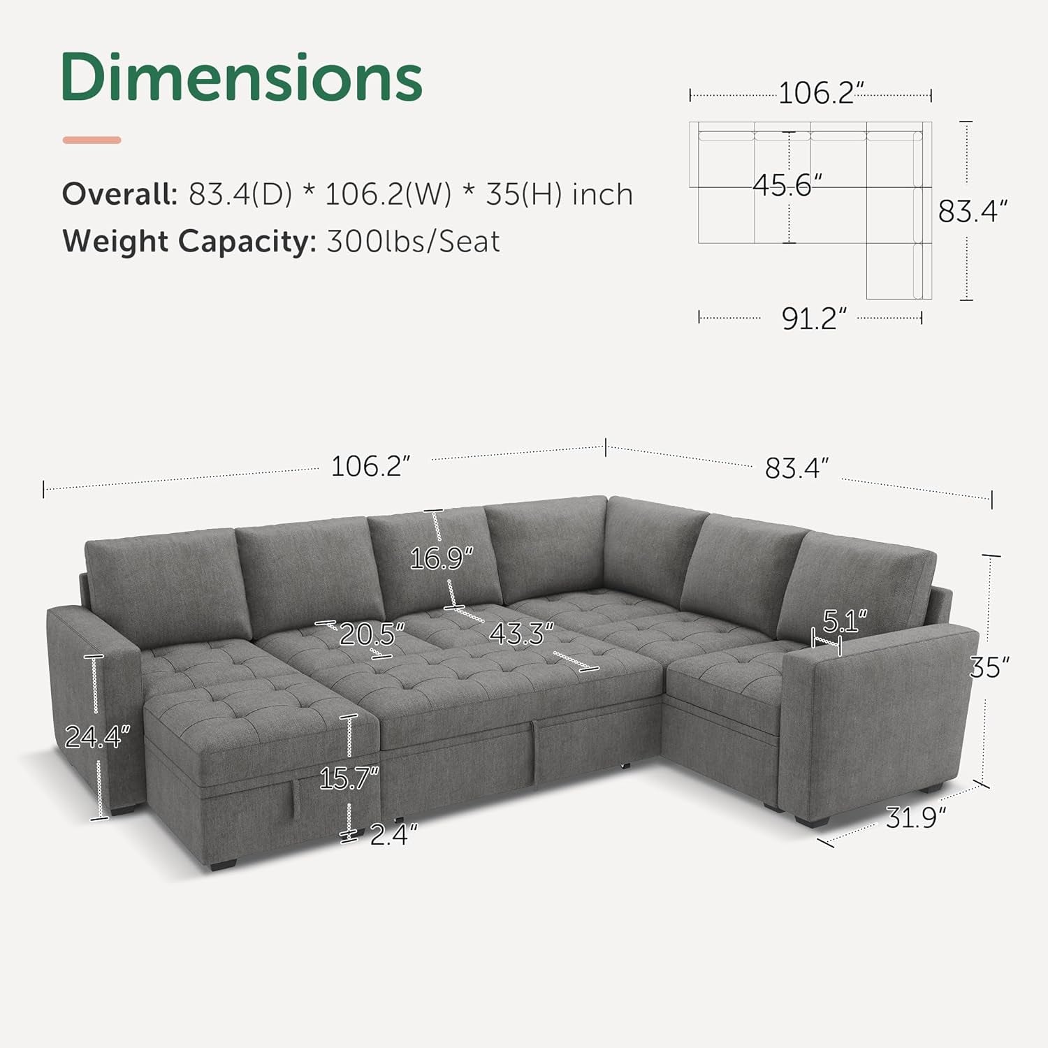 Modular Sectional Sofa Bed With Generous Understorage ShipItFurniture