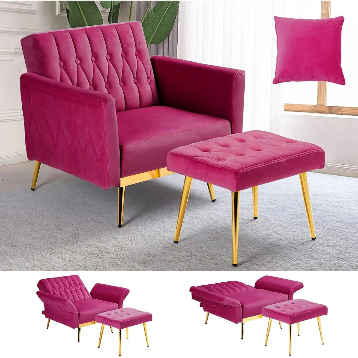 Accent Chair Recliner With Adjustable Armrests Fuchsia - Get it from Bo