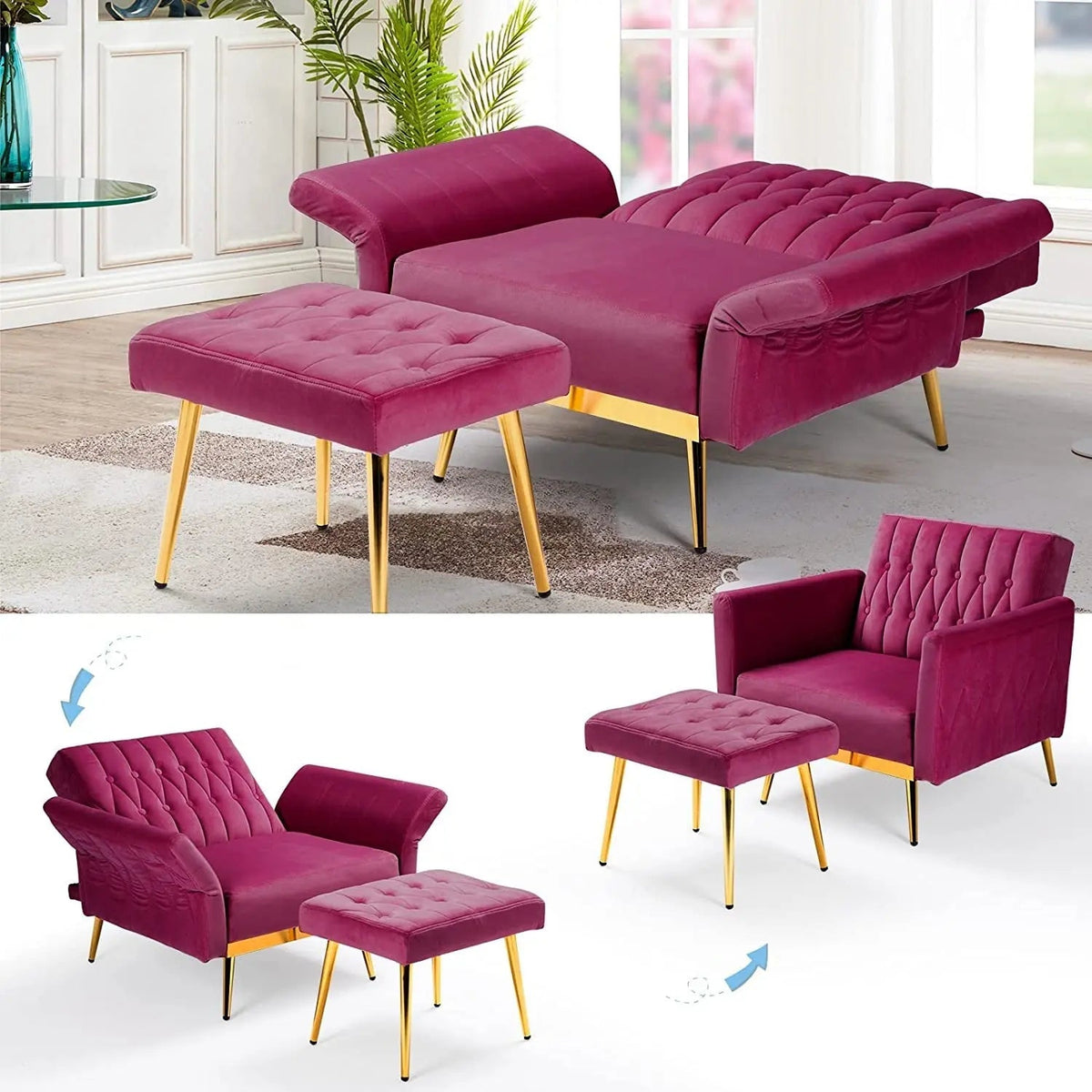 Accent Chair Recliner With Adjustable Armrests Fuchsia - Get it from Bo