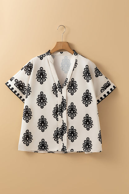 Short Sleeve V Neck Blouse