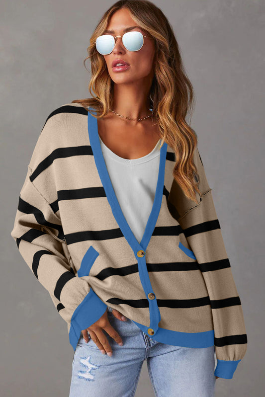 Sutton Buttoned Loose Cardigan Threaded Pear
