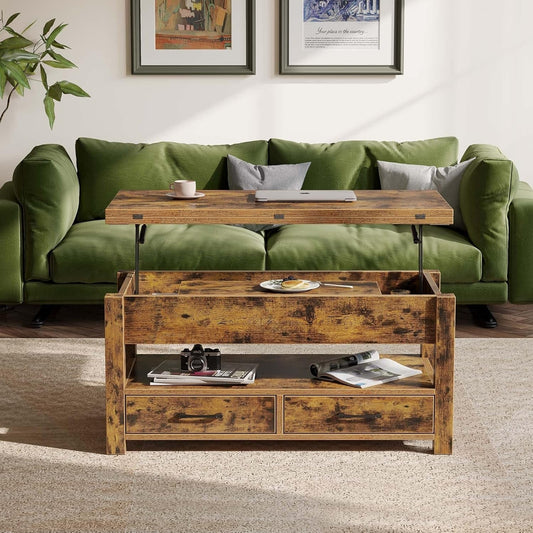 Rustic Brown Lift Top Coffee Table With Hidden Storage ShipItFurniture