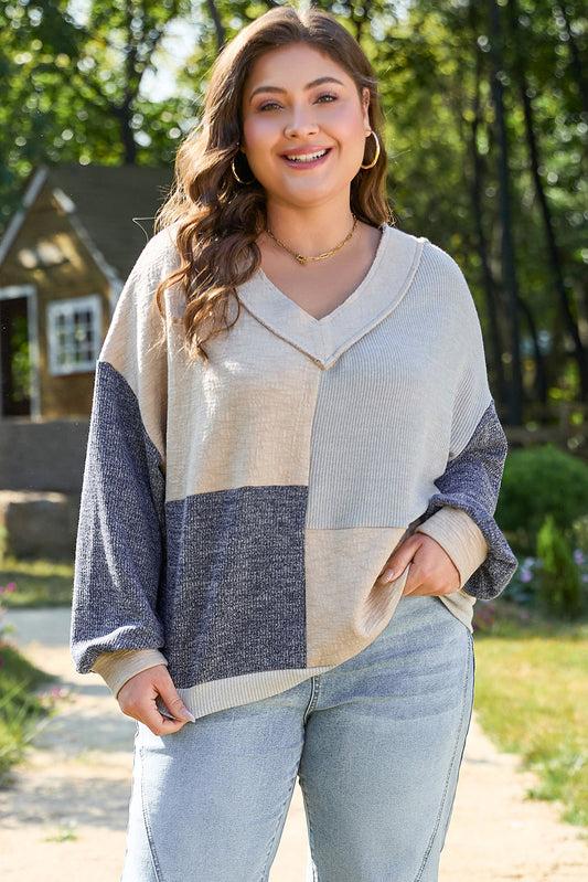 Elaina Plus Size Textured V Neck Top