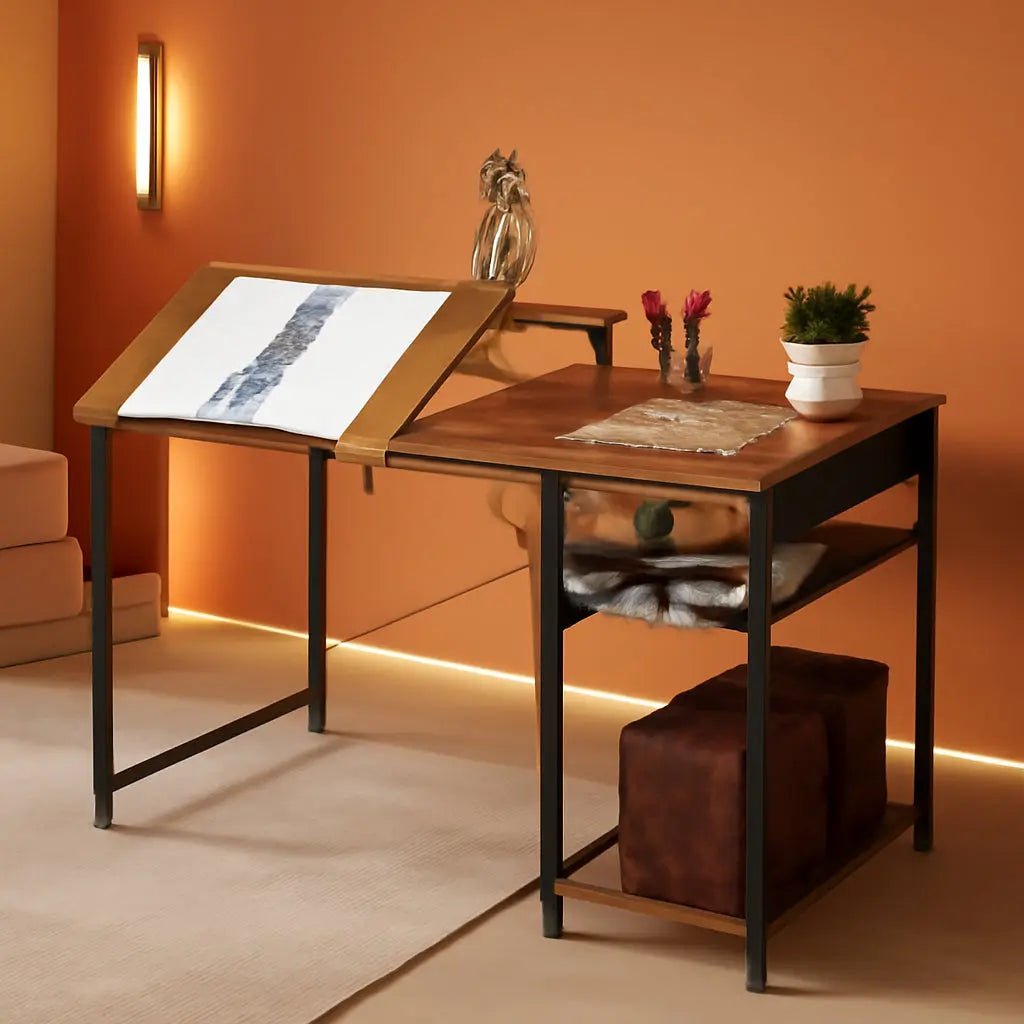 Adjustable Drafting Table with Storage Shelves and Drawer - Get it from Bo