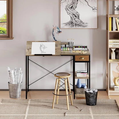 Adjustable Drafting Table with Storage Shelves and Drawer - Get it from Bo