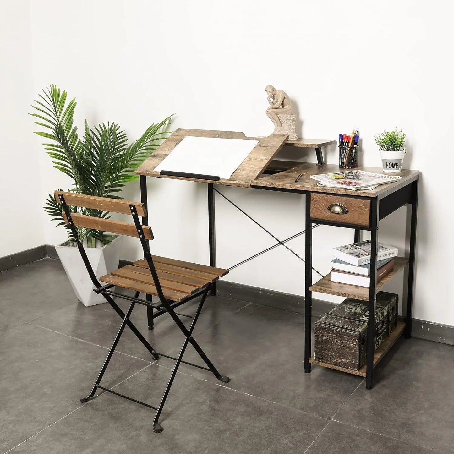 Adjustable Drafting Table with Storage Shelves and Drawer - Get it from Bo