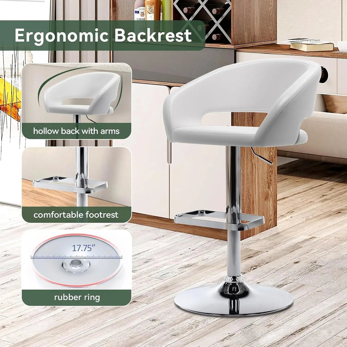 Adjustable Swivel Bar Stool with Arms and Footrest - Get it from Bo