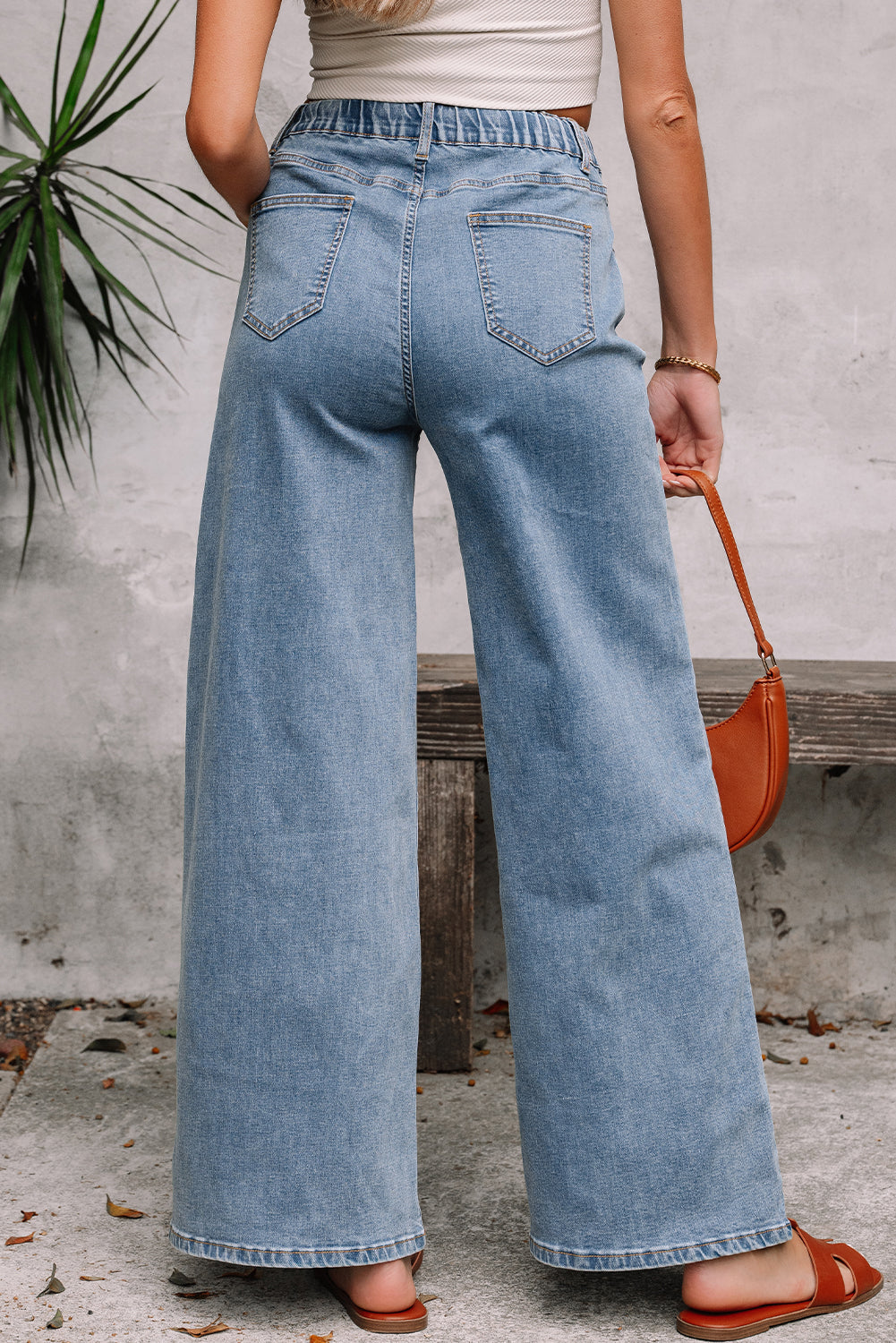 Zoe Medium Wash Super Wide Leg Denim Pants Threaded Pear