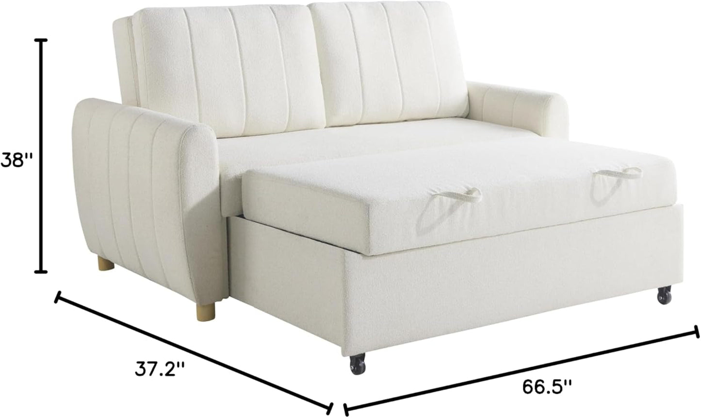 Convertible Sleeper Loveseat 66 Inch Polyester Ivory ShipItFurniture