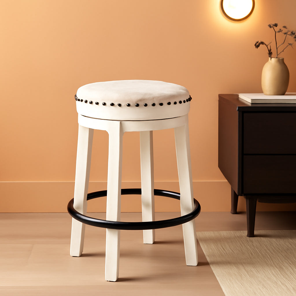 Valebeck 24Inch Counter Height Swivel Stool White Black ShipItFurniture