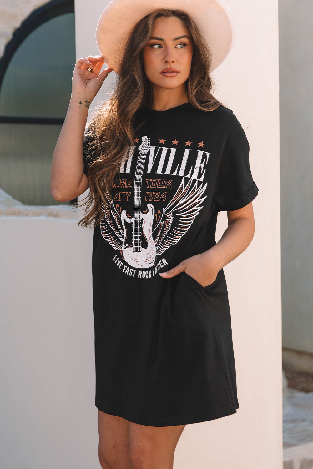 Harlee Nashville Guitar Crew Neck T Shirt Dress