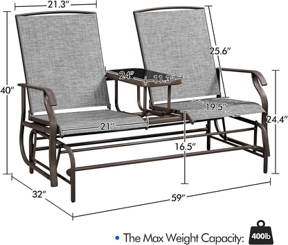 Two-Seat Outdoor Glider Bench with Center Table ShipItFurniture