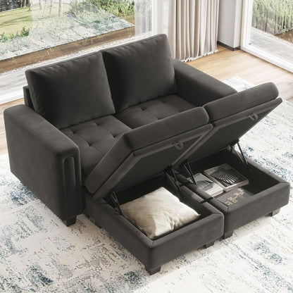 Grey Velvet Modular Sectional Sofa With Storage And Sleeper ShipItFurniture