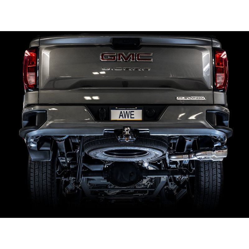 AWE Tuning 4th Gen GM 1500 5.3L 0FG Catback Dual Side Exit (Flat Bumper) - Chrome Tips NP Motorsports