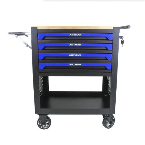 4 DRAWERS MULTIFUNCTIONAL TOOL CART WITH WHEELS AND WOODEN TOP-BLUE CJDropshipping