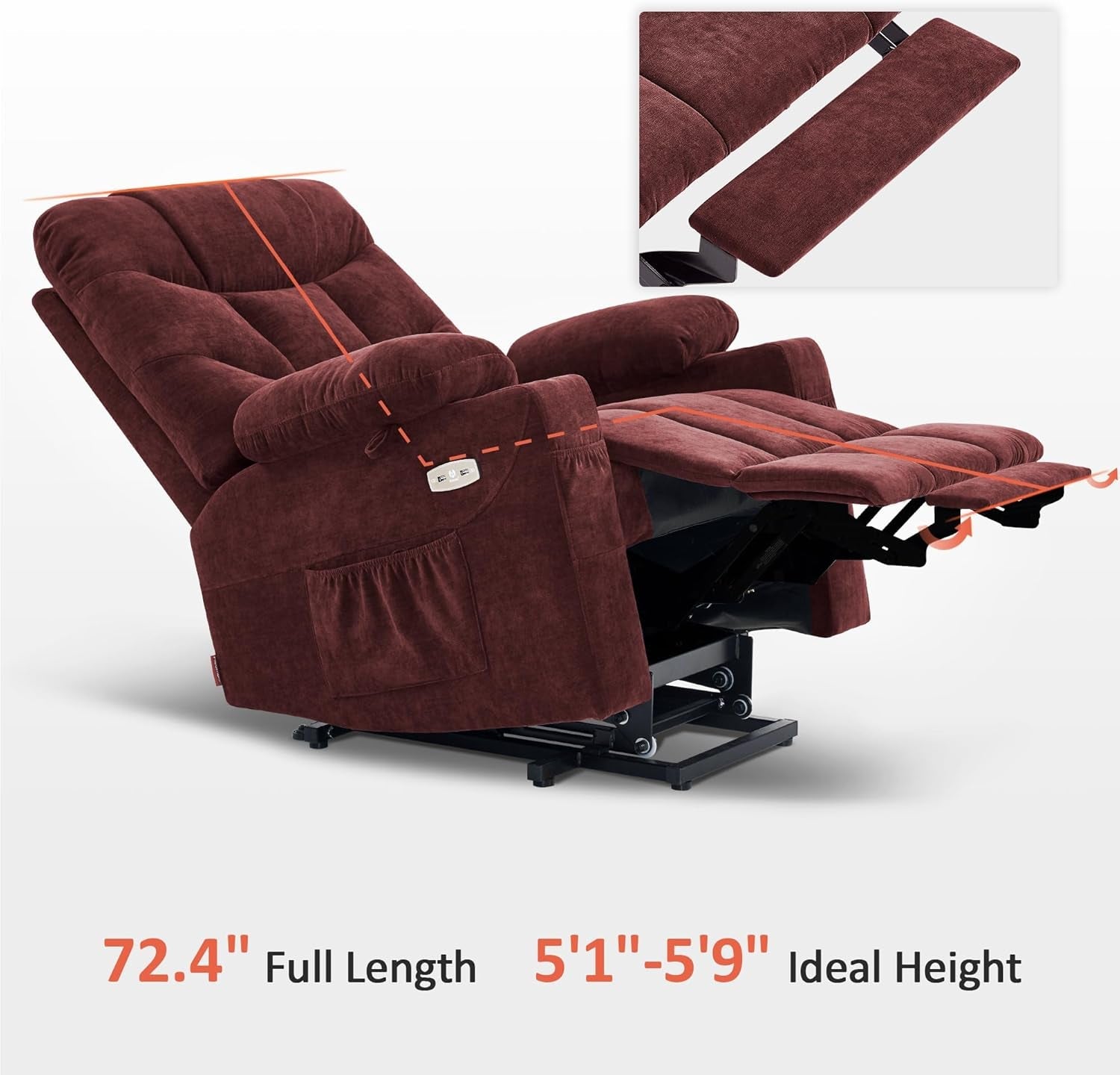 Power Lift Recliner Chair With Extended Footrest Burgundy ShipItFurniture
