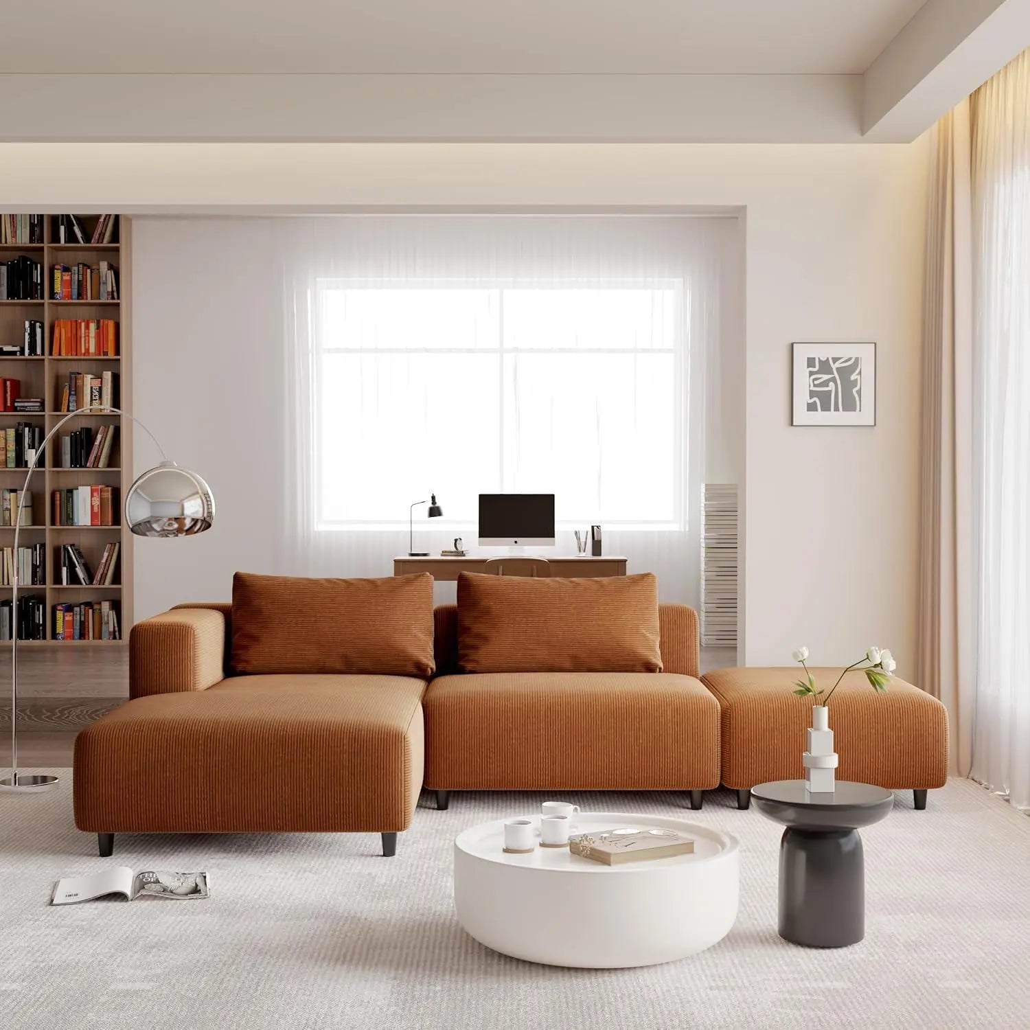 Corduroy Sectional Sofa Orange Brown L Shaped Chaise ShipItFurniture