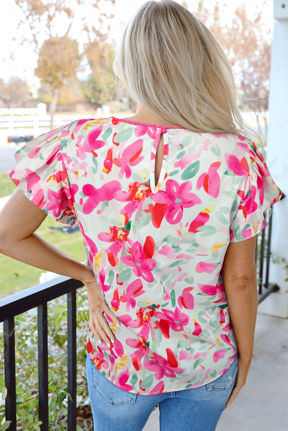 Marlee Floral Flutter Sleeve Casual Blouse
