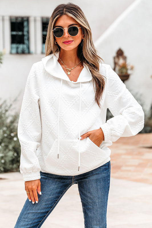 Magnolia Cable Lattice Texture Kangaroo Pocket Hoodie - Get it from Bo