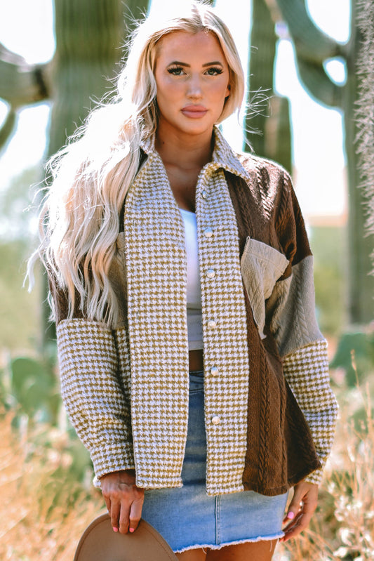 Luna Houndstooth Loose Shacket Threaded Pear
