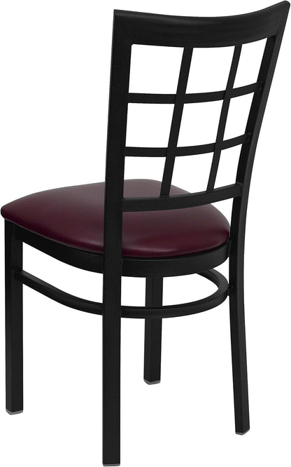 Hercules Window Back Metal Dining Chair Burgundy Vinyl Seat ShipItFurniture