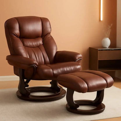 Allie Leathersoft Upholstered Recliner With Ottoman Brown - Get it from Bo