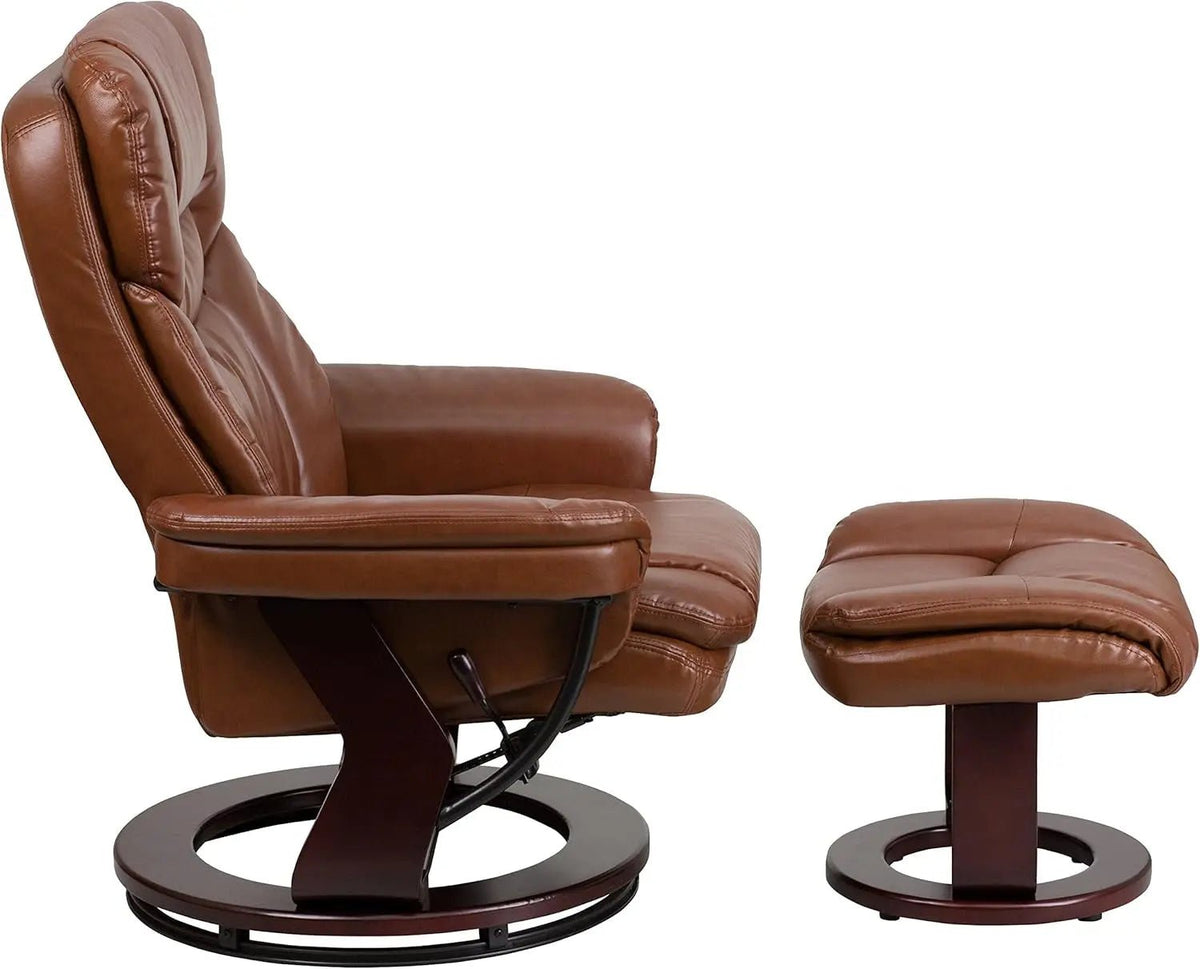 Allie Leathersoft Upholstered Recliner With Ottoman Brown - Get it from Bo