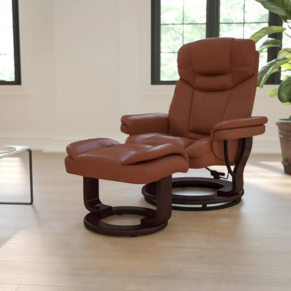 Allie Leathersoft Upholstered Recliner With Ottoman Brown - Get it from Bo