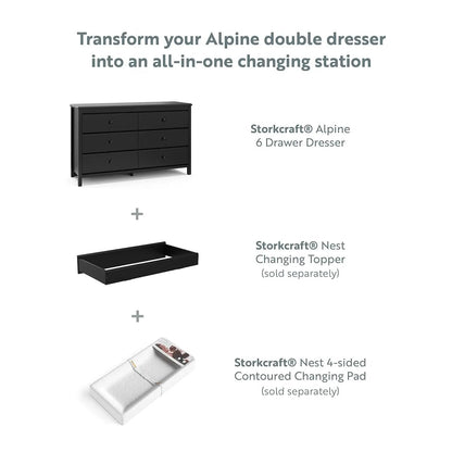 Alpine 6 Drawer Double Dresser (Black) – GREENGUARD Gold Certified, Dresser for Nursery, 6 Drawer Dresser, Kids Dresser, Nursery Dresser Drawer Organizer, Chest of Drawers - Get it from Bo