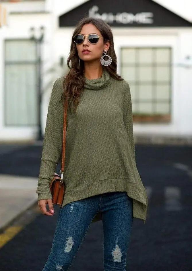 Cowl Neck Waffle Knit Sweater Anna-Kaci Wholesale