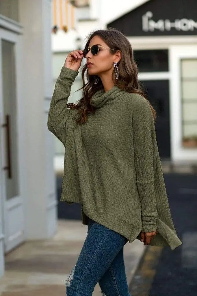 Cowl Neck Waffle Knit Sweater Anna-Kaci Wholesale