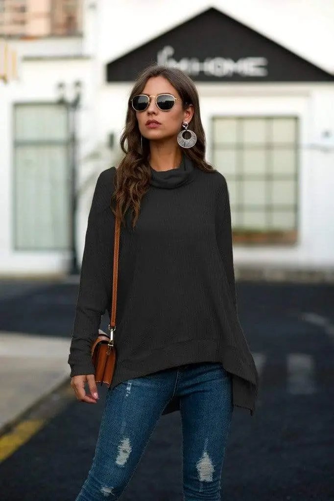 Cowl Neck Waffle Knit Sweater Anna-Kaci Wholesale