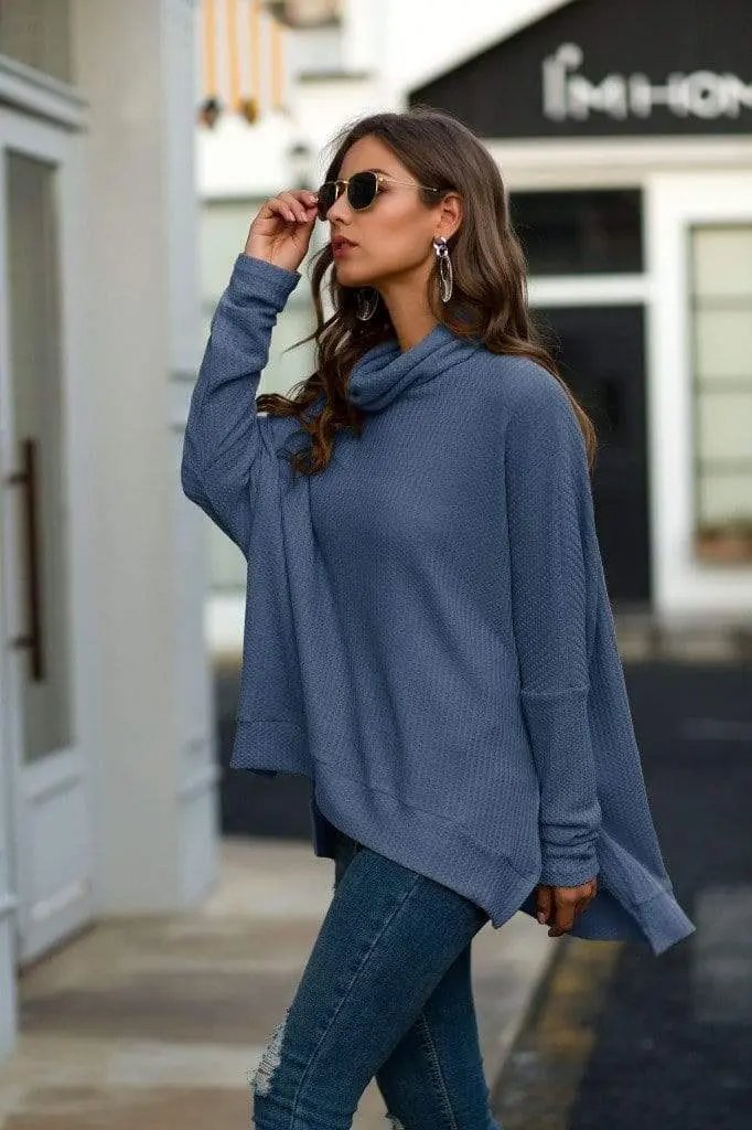 Cowl Neck Waffle Knit Sweater Anna-Kaci Wholesale