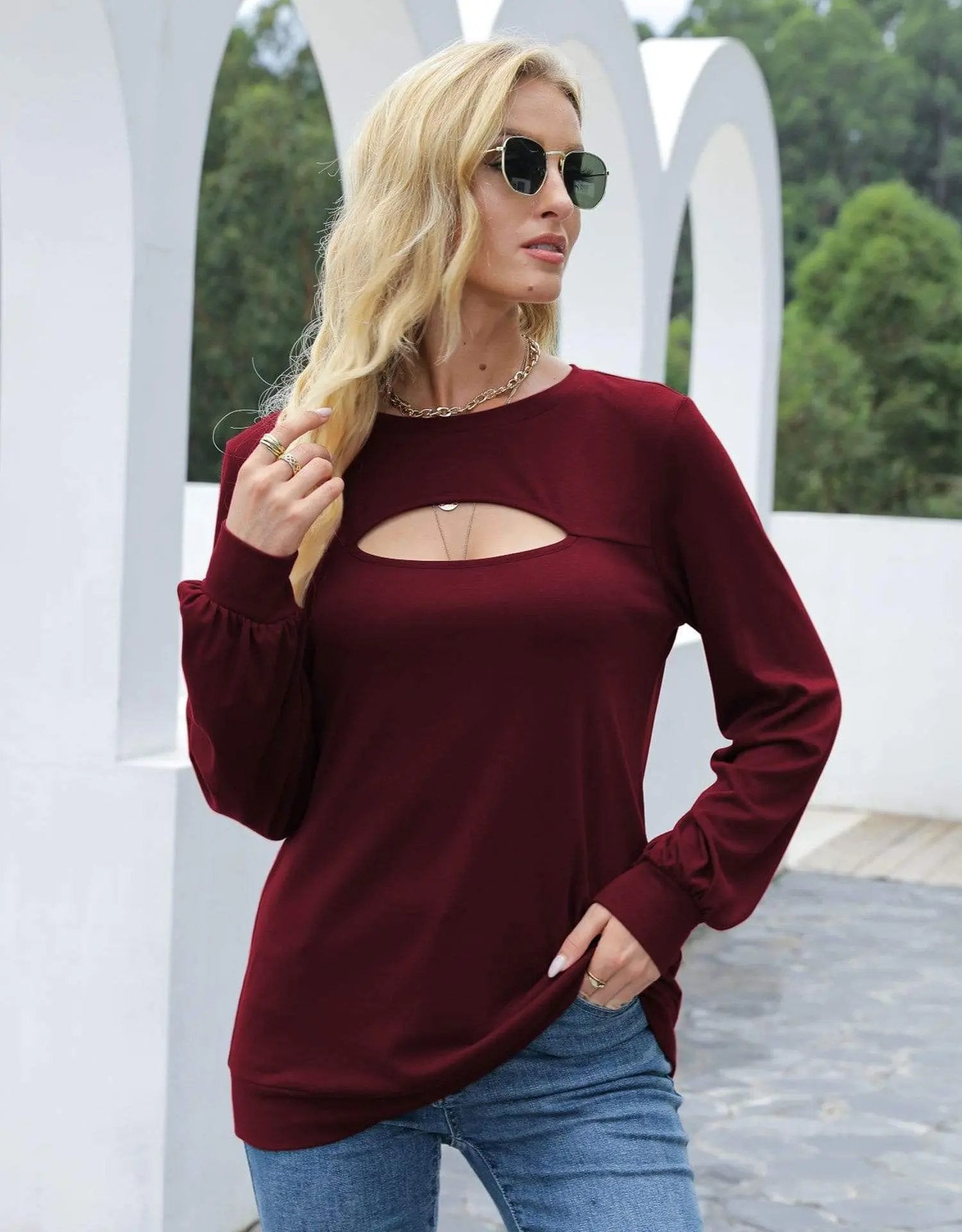 Cut Out Pullover Long Sleeve Anna-Kaci Wholesale