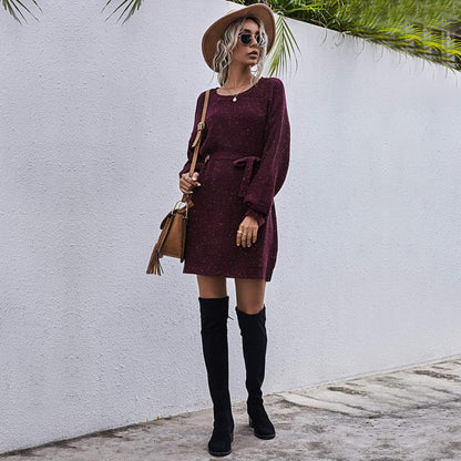 Textured Tie Waist Sweater Dress Anna-Kaci Wholesale