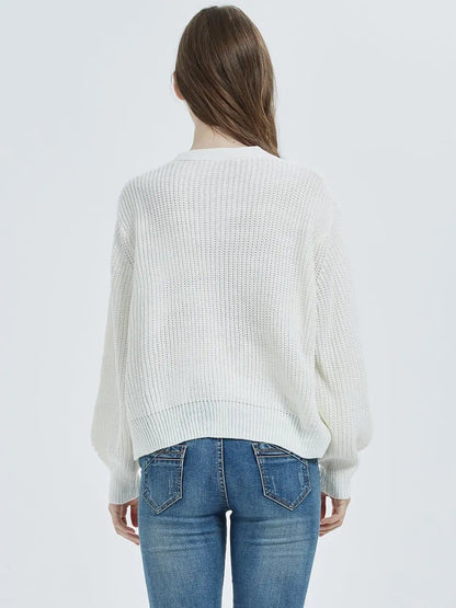 Women Lantern Sleeve Cardigan Button Down Open Front Knit Sweater Coat