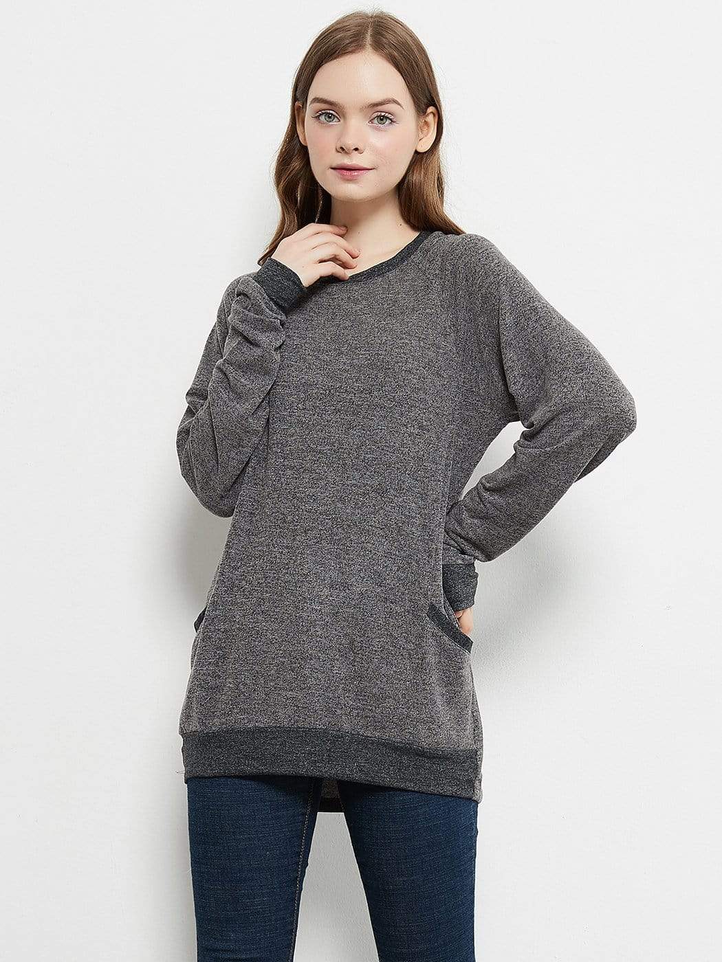 Long Sleeve Pocket Front Pullover Anna-Kaci Wholesale