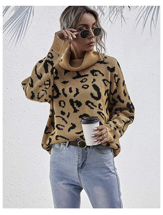 High Neck Leopard Print Sweater Anna-Kaci Wholesale