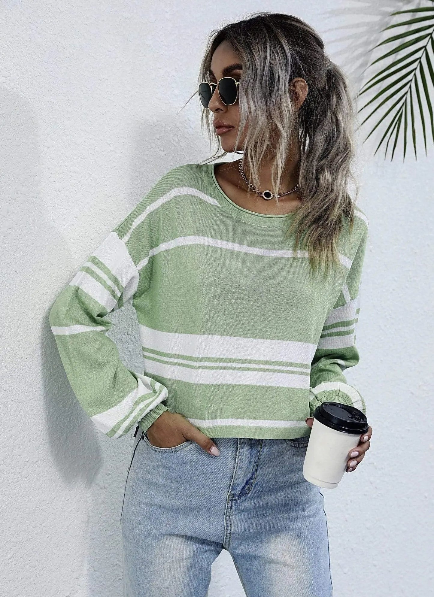 Bishop Sleeve Striped Sweater Anna-Kaci Wholesale