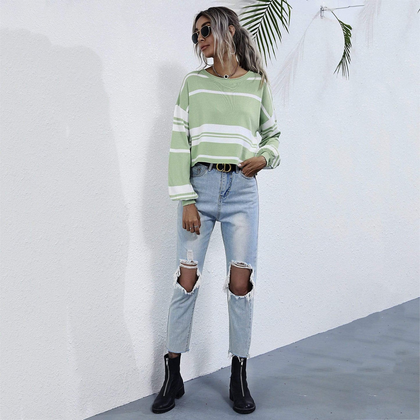 Bishop Sleeve Striped Sweater Anna-Kaci Wholesale