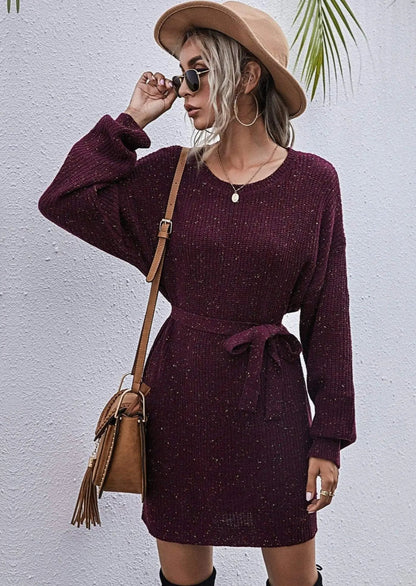 Textured Tie Waist Sweater Dress Anna-Kaci Wholesale
