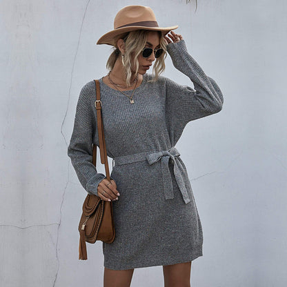 Textured Tie Waist Sweater Dress Anna-Kaci Wholesale
