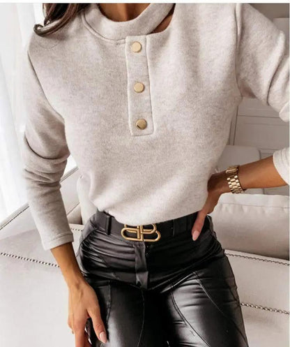 Choker Neck Contrast Button Sweater Anna-Kaci Wholesale