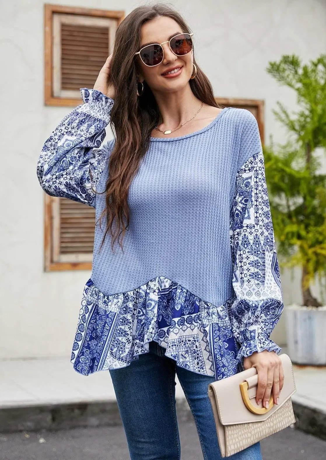 Two Tone Paisley Print Sweater Anna-Kaci Wholesale