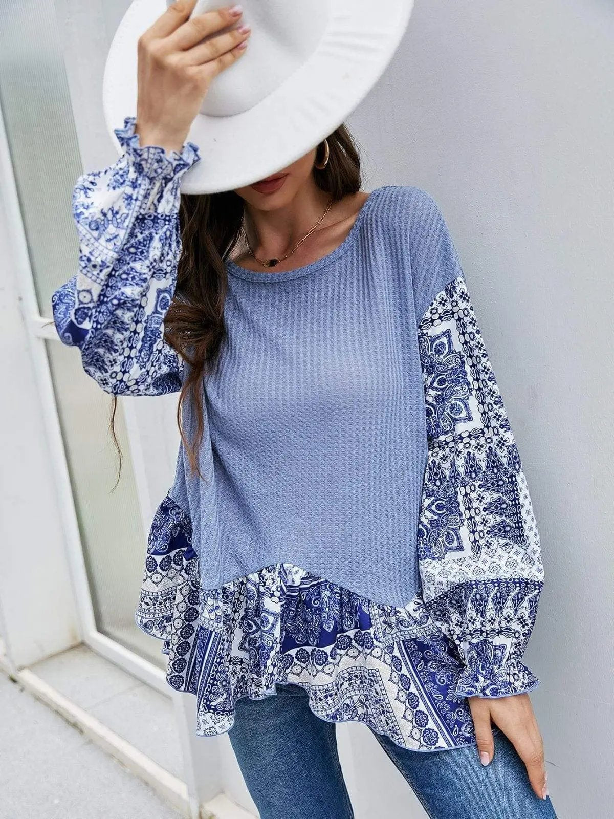 Two Tone Paisley Print Sweater Anna-Kaci Wholesale