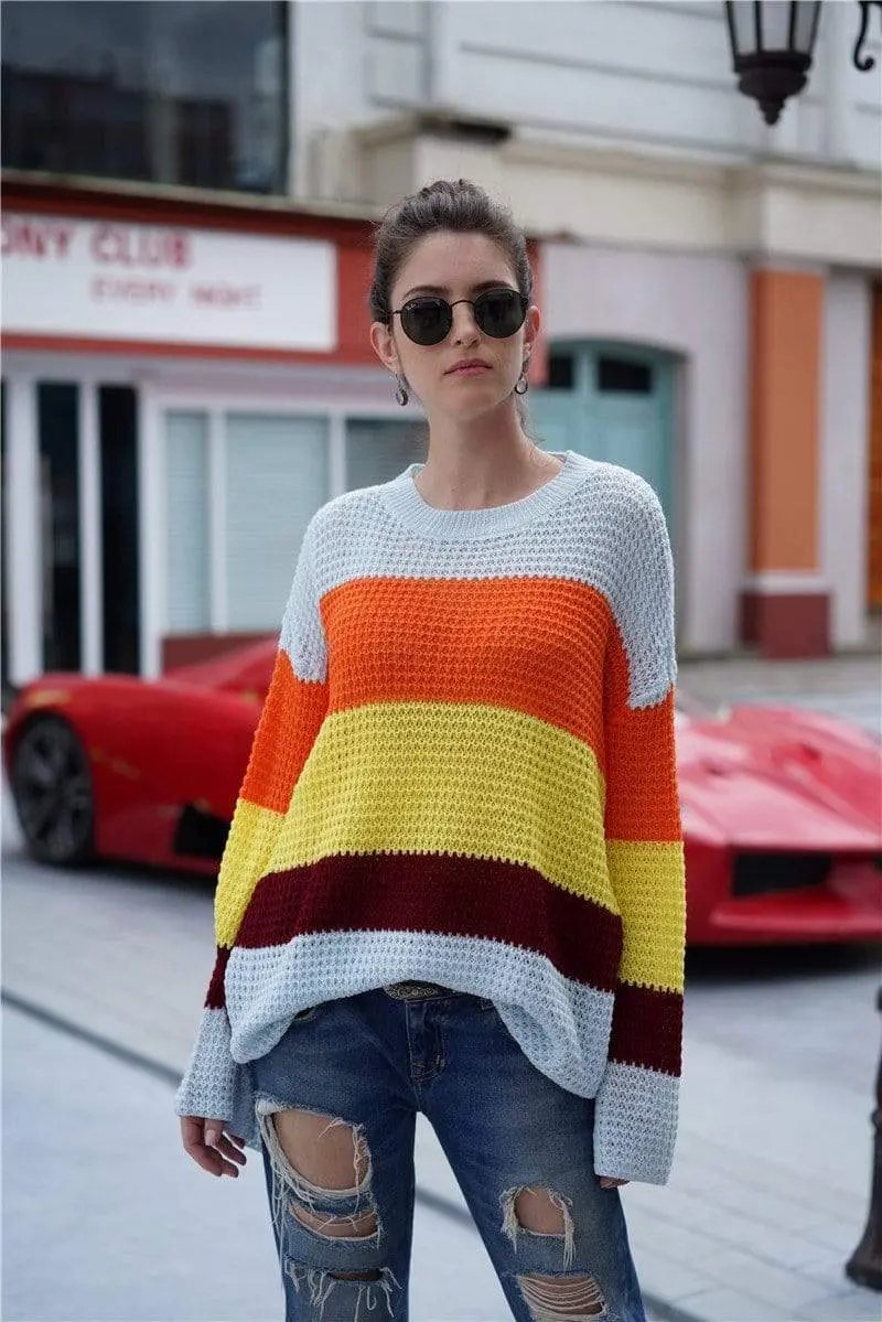 Striped Color Block Light Knit Sweater Anna-Kaci Wholesale
