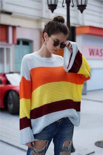 Striped Color Block Light Knit Sweater Anna-Kaci Wholesale