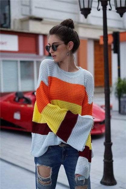 Striped Color Block Light Knit Sweater Anna-Kaci Wholesale