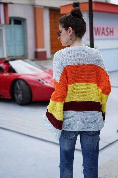 Striped Color Block Light Knit Sweater Anna-Kaci Wholesale